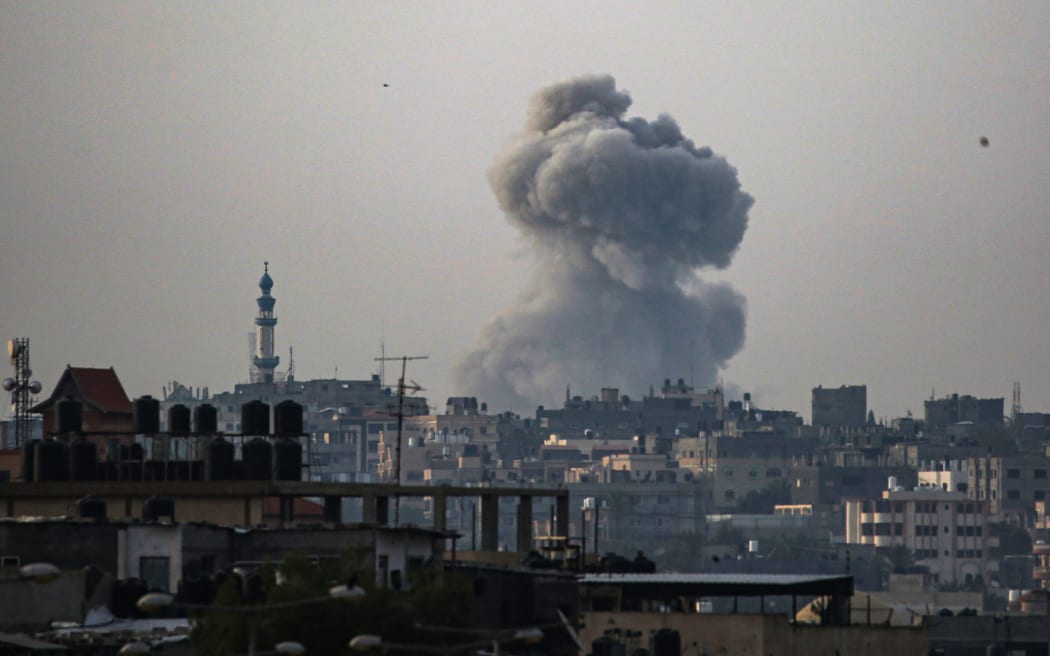 Smoke billows during Israeli bombardment in eastern Rafah in the southern Gaza Strip on May 19, 2024, amid the ongoing conflict between Israel and the Palestinian militant group Hamas.