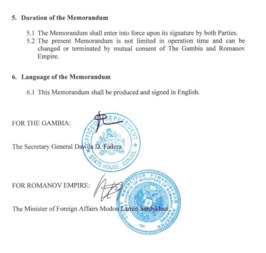 Purportedly fake document signed in the Gambia