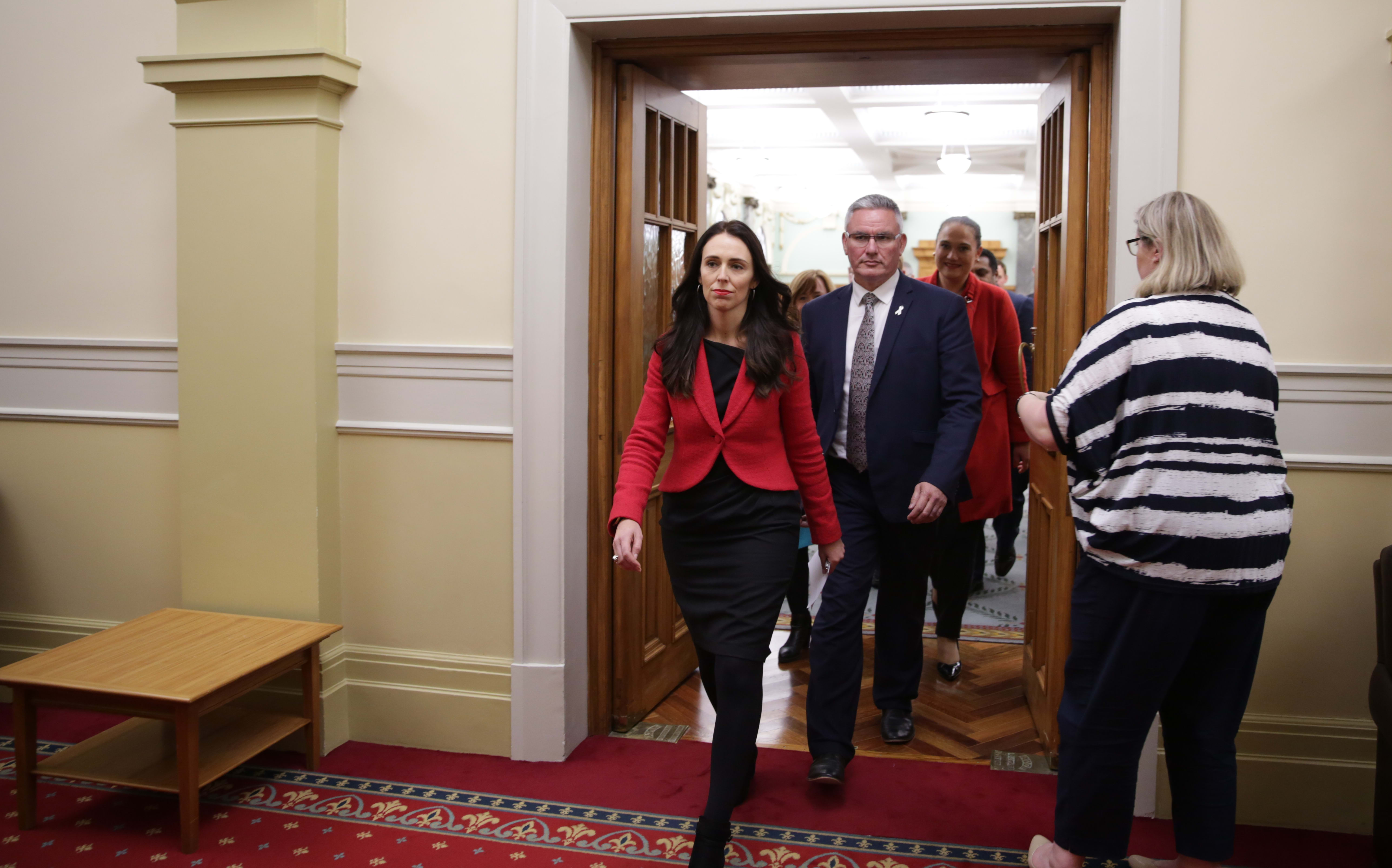 Labour leader Jacinda Ardern (left) with her deputy Kelvin Davis (centre).