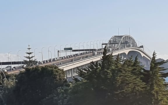 Traffic on the Auckland Harbour Bridge on Tuesday morning.