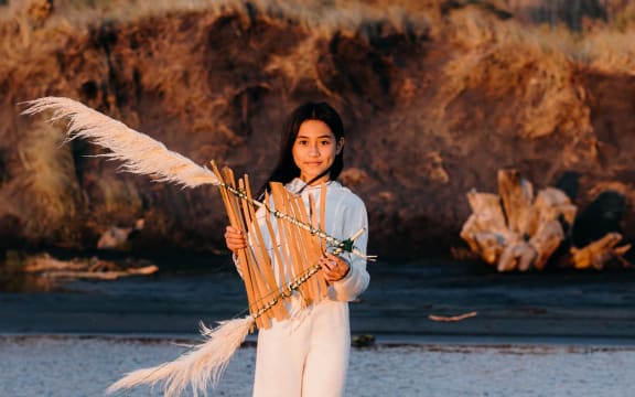 girl with homemade kite