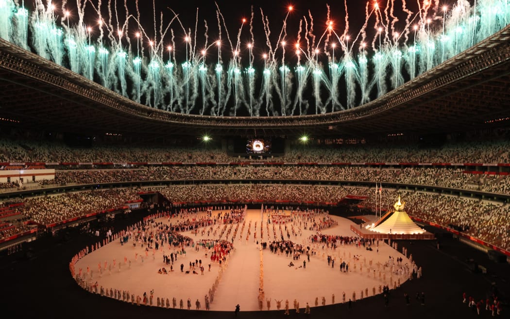 A photo shows  fireworks during the Opening Ceremony of Tokyo 2020 Olympic Games at National Stadium in Tokyo on July 23, 2021.