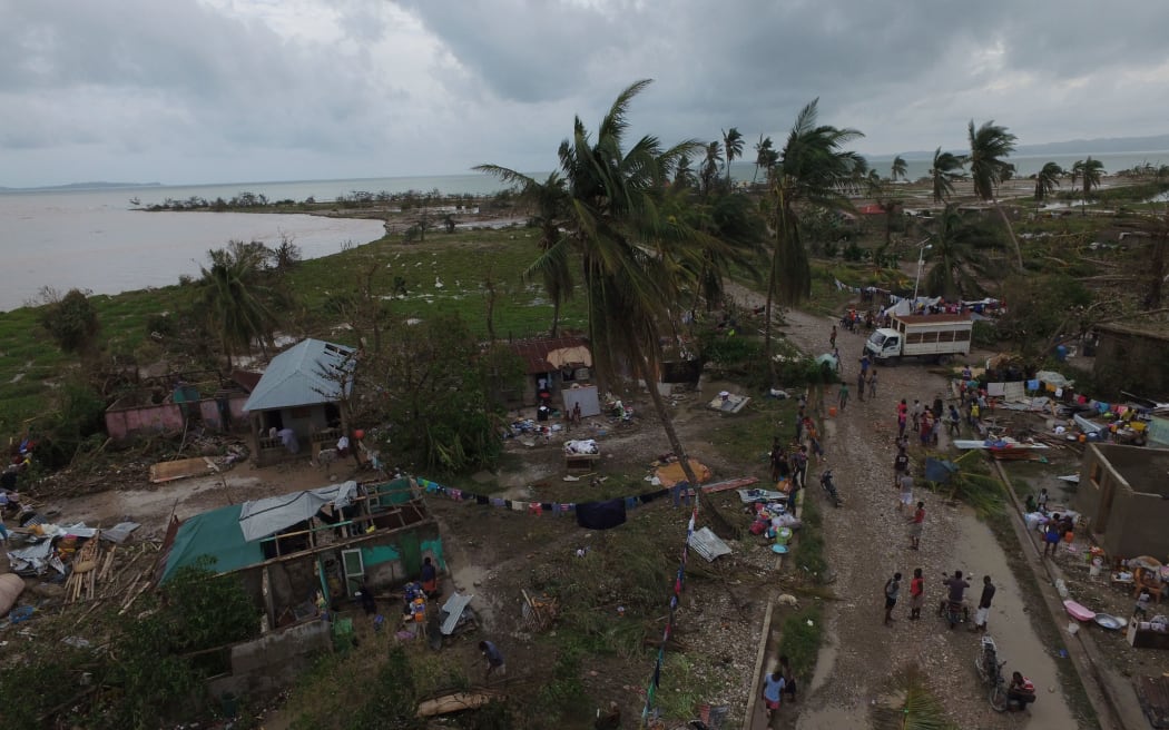 An aerial view shows damaged houses are after the passing of Hurricane Matthew, in Sous Roche in Les Cayes, Southwest Haiti.