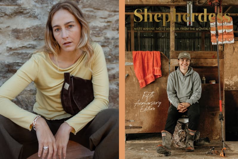 A recent Shepherdess fashion editorial alongside the magazine's fifth-anniversary cover with shearing champion Catherine Mullooly.