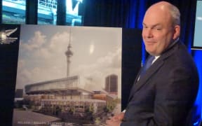 Steven Joyce unveiling the new SkyCity convention centre design. 26 May 2015.