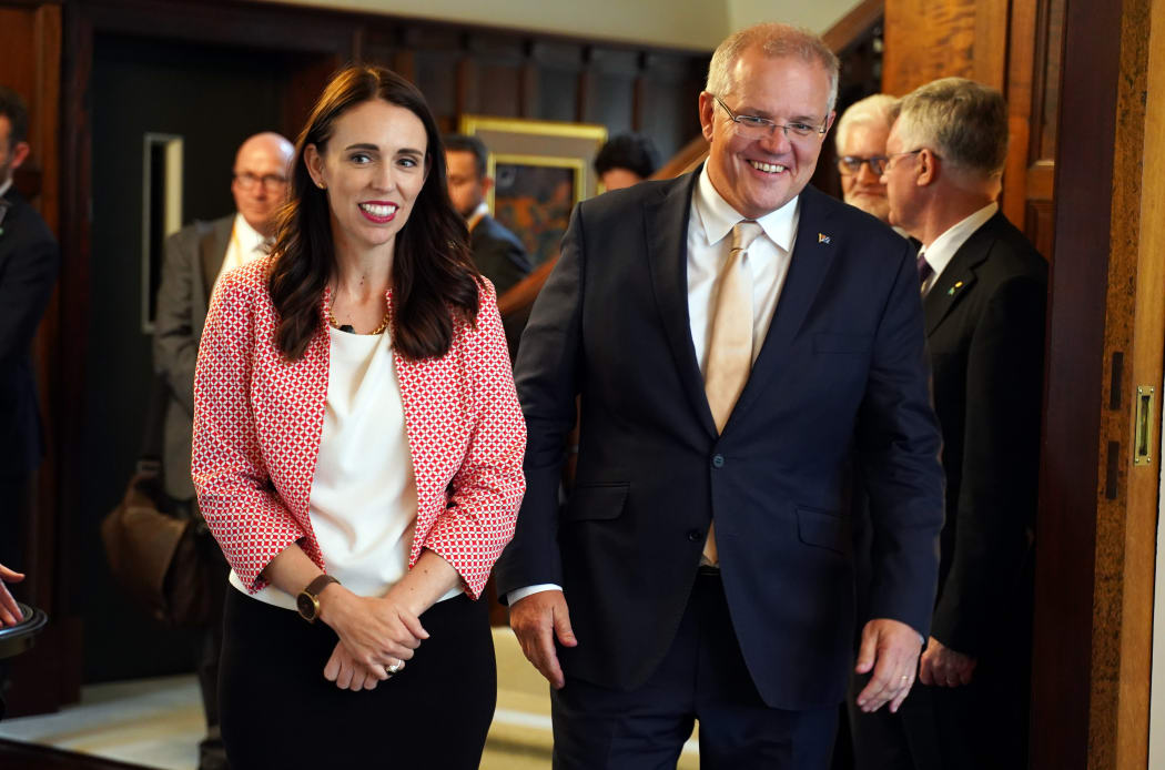 Australian Prime Minister Scott Morrison meeting with Prime Minister Jacinda Ardern at Government House in Auckland.
