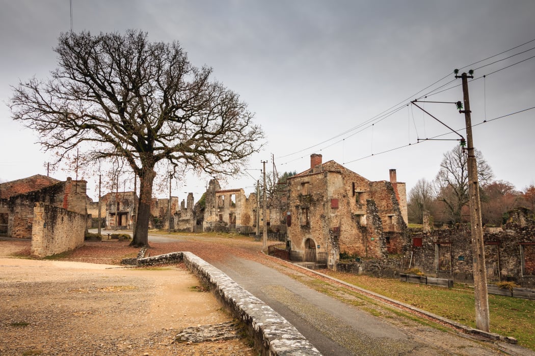 The remains of houses destroyed by fires during the Nazi massacre of the village of Oradour-sur-Glane at the end of WWII.