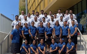 The Manu Samoa and Manusina Sevens squads in Monaco.