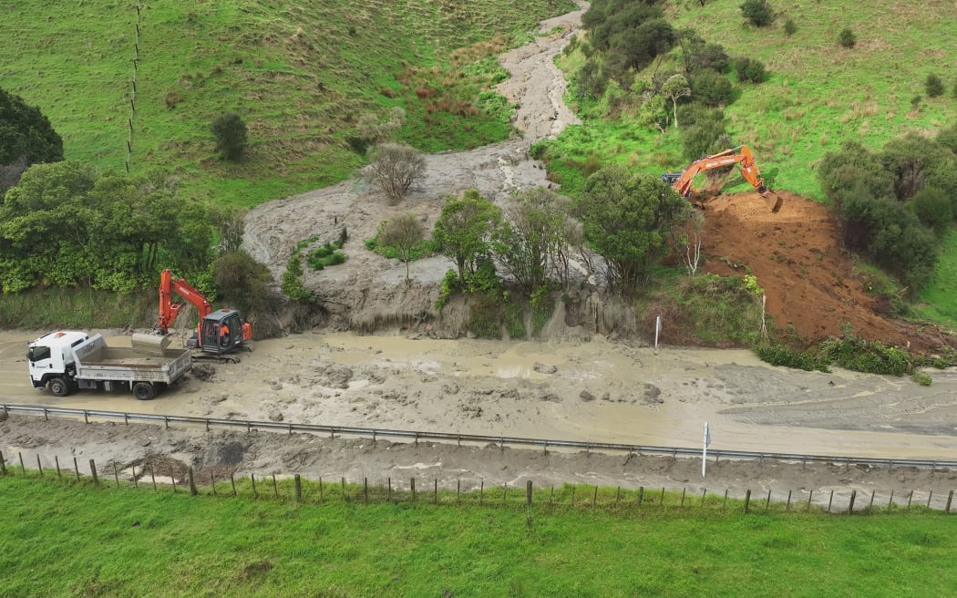 The mudslide that has closed SH3 at Awakino in Waitomo.