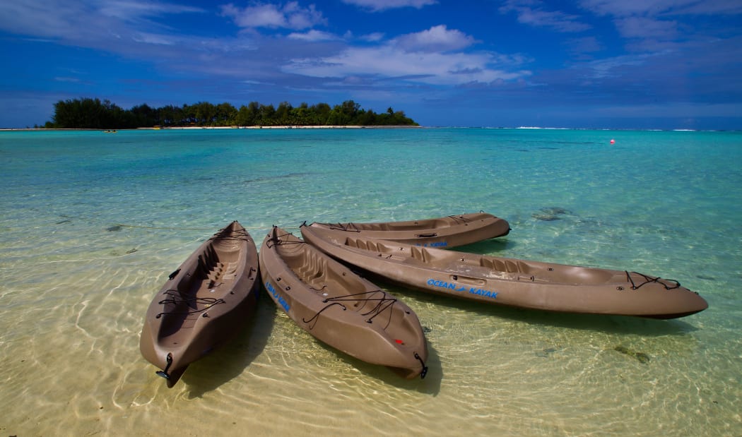 Kayaks at Muri Beach on Rarotonga, the largest island in the Cook Islands.