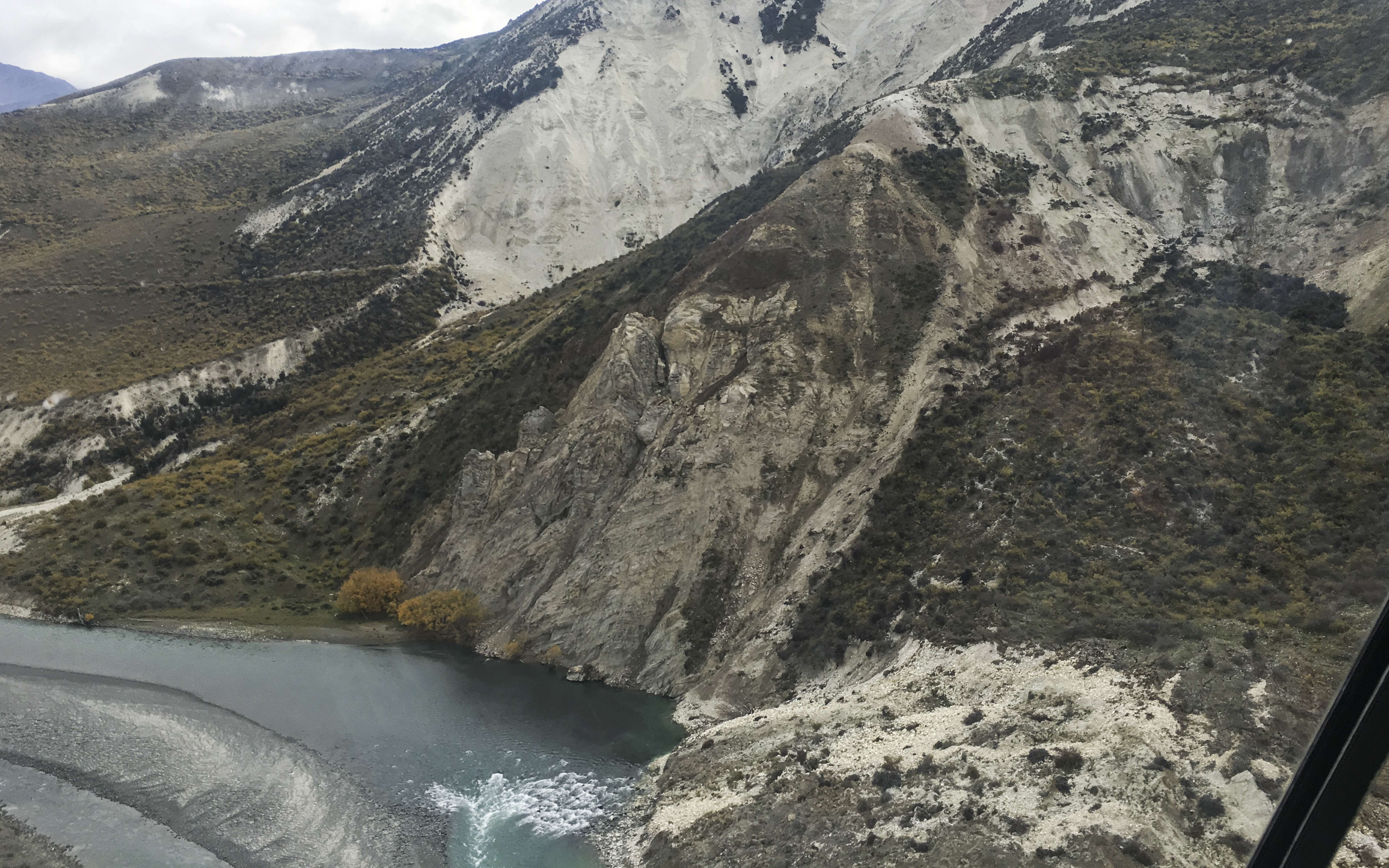 An earthquake slip above the Clarence River that has taken out a significant farm track.