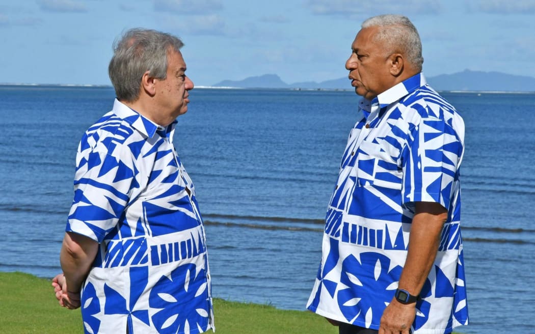 UN Secretary General Antonio Guterres with Fijian Prime Minister Frank Bainimarama in Fiji May 2019