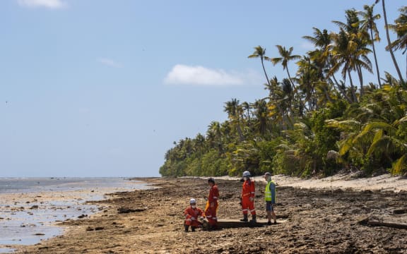 Work on the cable on shore, Nukunonu, Tokelau