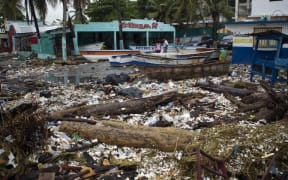 Partial view of the coastline of Santo Domingo, near the Port of Haina on October 3, 2016 as strong winds and rain are expected in the next few hours in Dominican Republic.