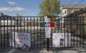 A small memorial is seen where 13-year-old Adam Toledo was shot and killed by a Chicago Police officer in the Little Village neighborhood.