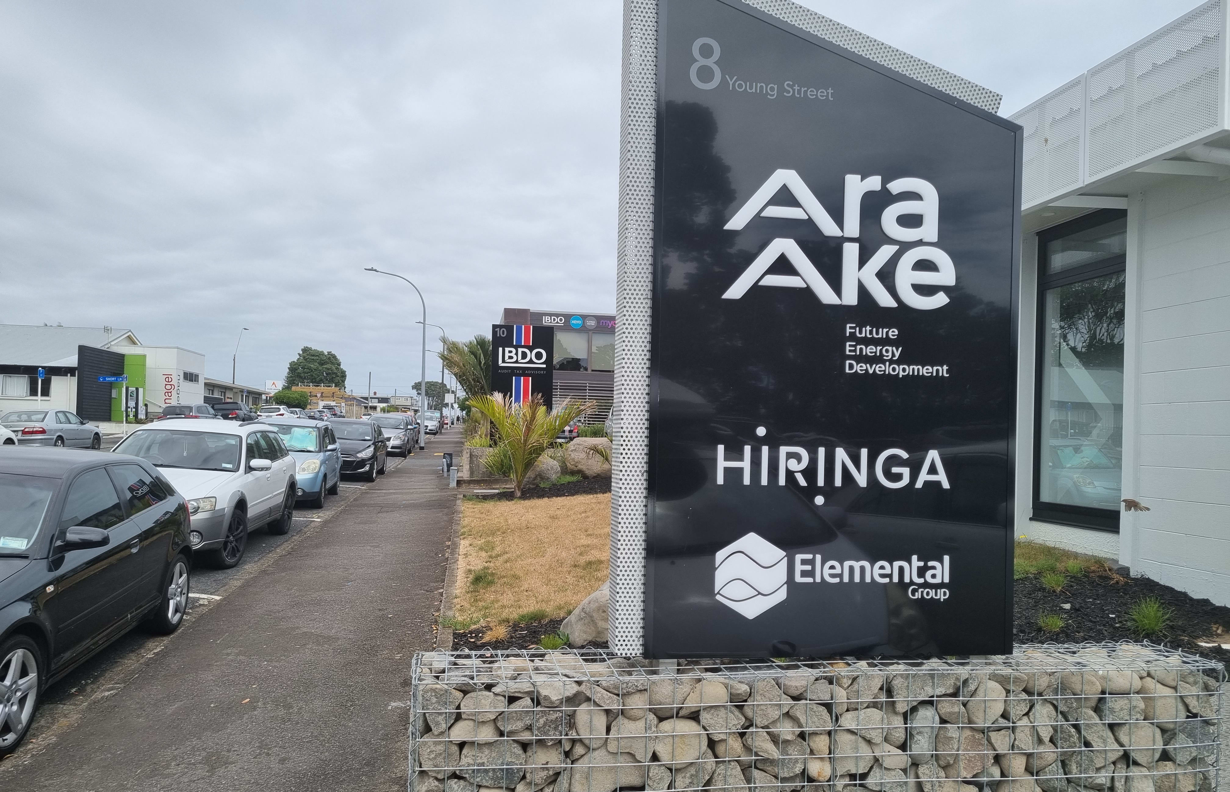 Ara Ake sign outside its office on New Plymouth's Young Street.
