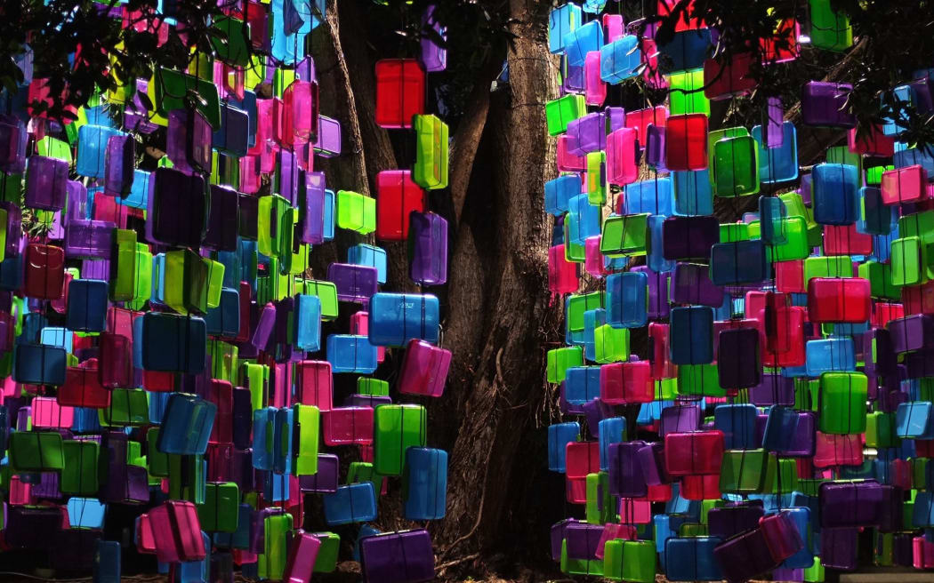 ‘Feed the Kids Too - Capital' -a Lux Festival light sculpture that saw 1500 boxes gifted with lunch to low decile Wellington schools.