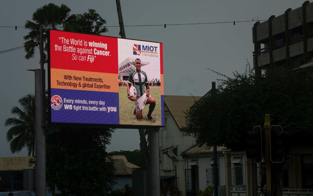 A billboard raising cancer awareness in the CBD of Fiji's capital, Suva.