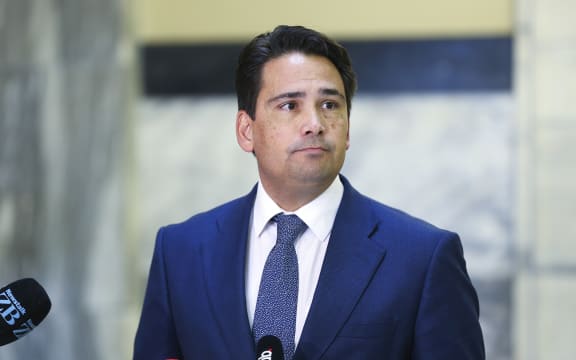 National leader Simon Bridges speaks to media during a press conference at Parliament on April 09, 2020 in Wellington, New Zealand.