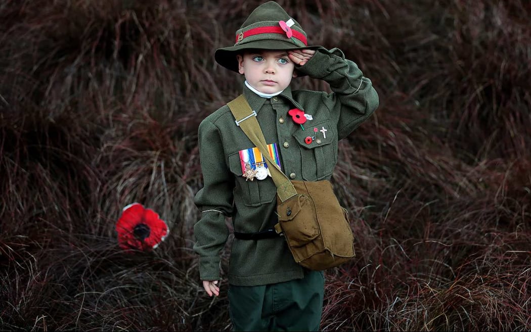 A boy at the Auckland Domain for the dawn service.
