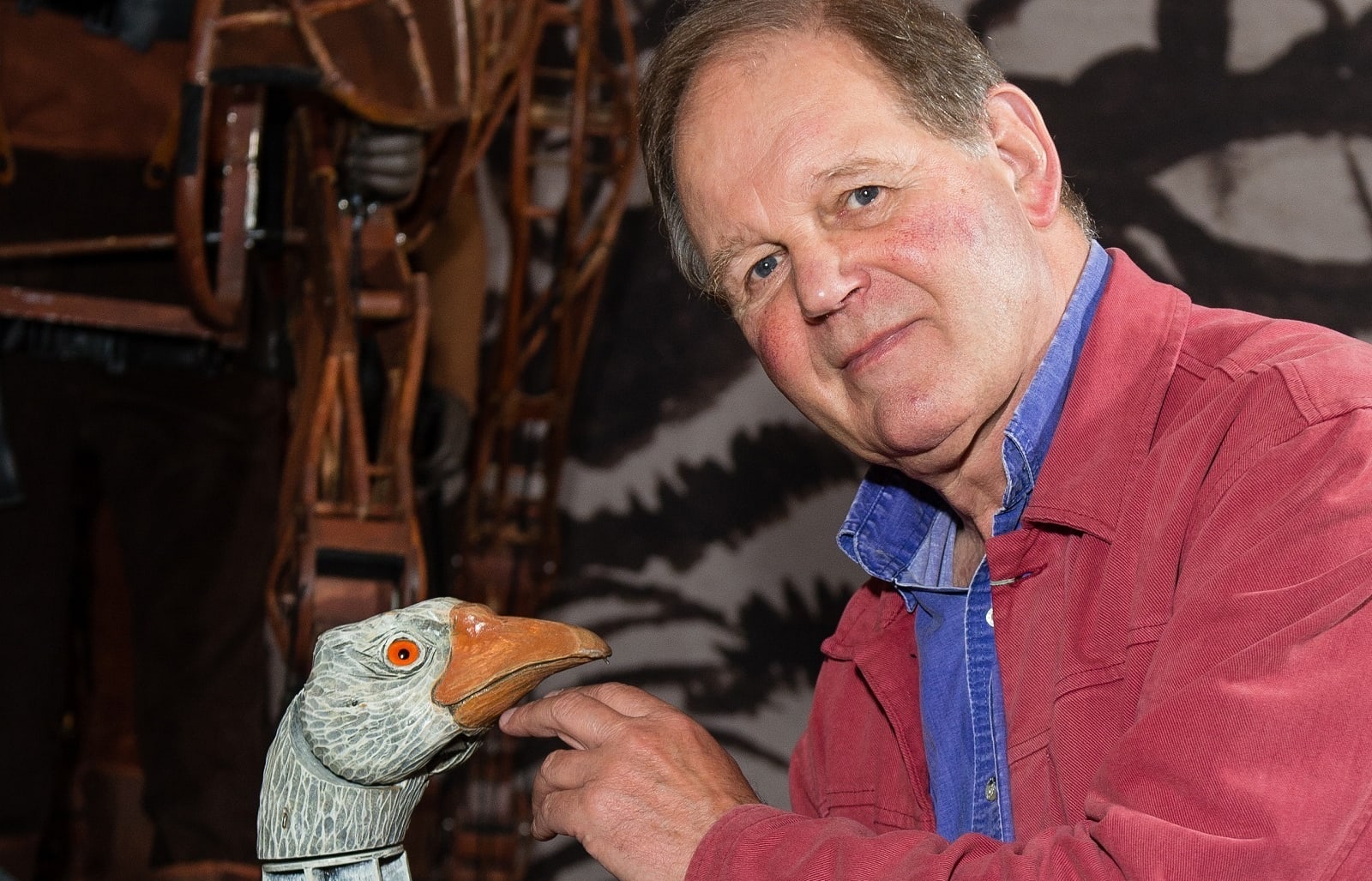 Author Michael Morpurgo, pictured with the goose puppet from the London stage production of War Horse.