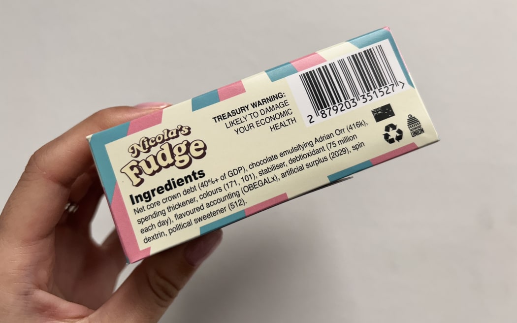 The Taxpayers' Union released packaged fudge from the 'Nicola Fudge Co.', branded with an image of Willis with the slogan, 'A treat today - A tax tomorrow'.