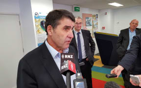 Auckland Transport chair Dr Lester Levy outlining today's airport link decision