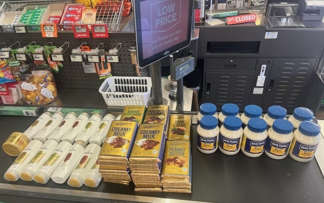 Police say they located stolen items including mayonnaise, chocolate and shampoo.