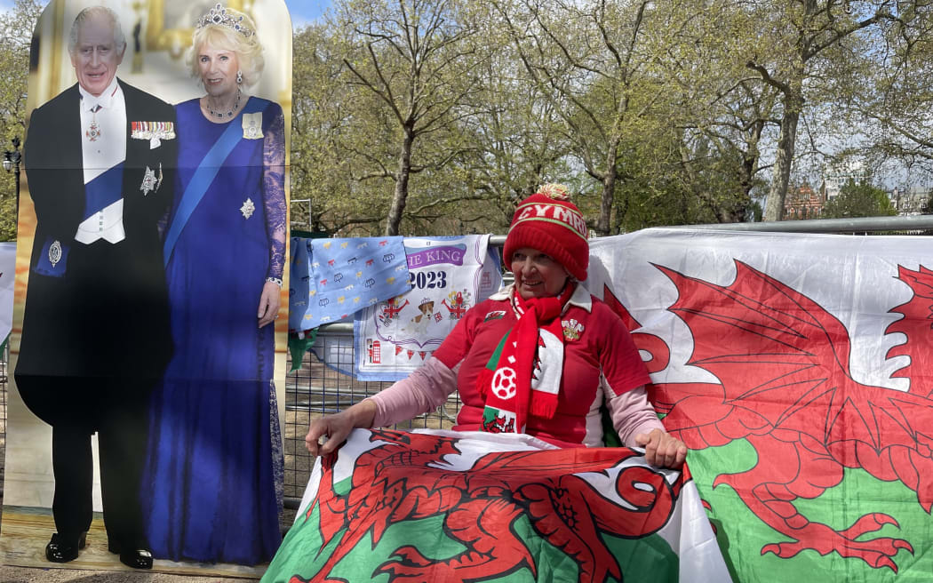 Angie and her colourful "Welsh corner" celebrating the King's connection to Wales is hard to miss.