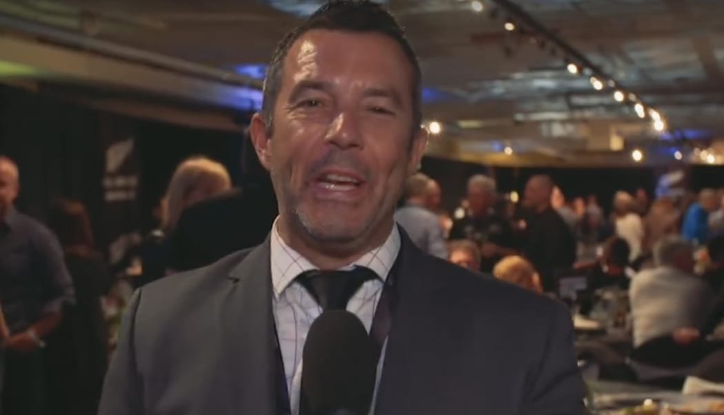 Radio Sport's Tony Veitch promoting All Blacks Hospitality.