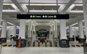 The entrance to Britomart Train Station through the Chief Post Office.