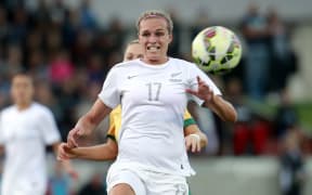 Hannah Wilkinson in action for the Football Ferns
