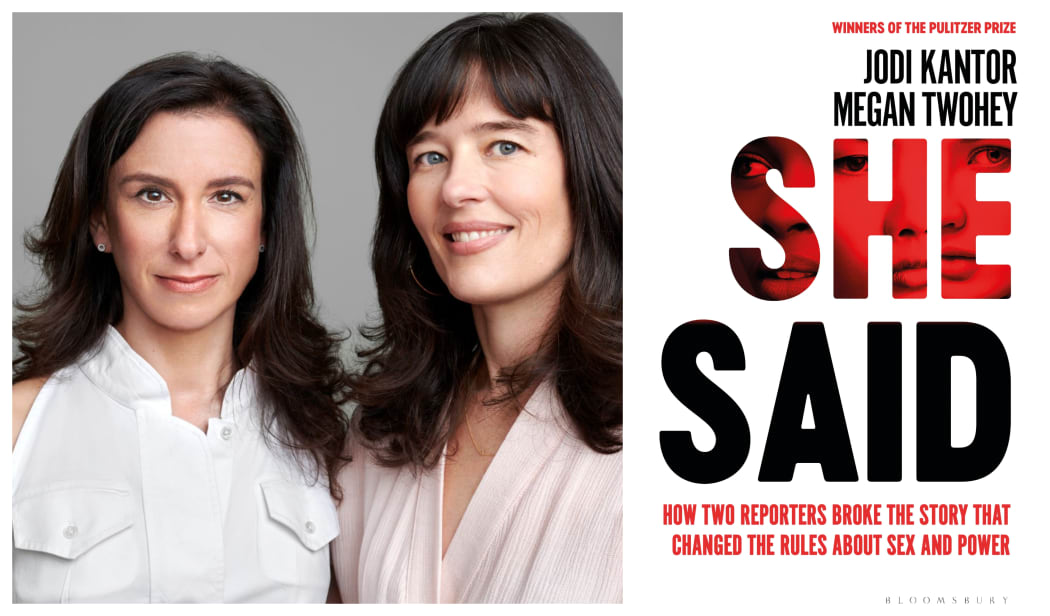 Jodu Kantor and Megan Twohey and the cover of their book