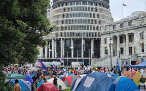 The scene from the front lawn of Parliament. The media are no longer allowed on the grounds.
