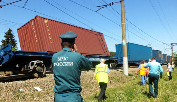 The site of a collision of freight and passenger trains 55 kms from Moscow.