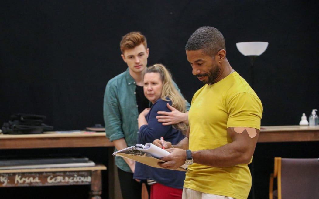 Joel Granger, Juliet Reynolds-Midgely and Juan Jackson in rehearsals at The Court for Next to Normal.