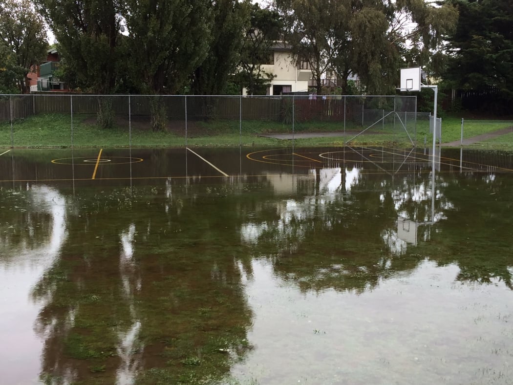 Raumati Beach School after 7mm of rain overnight.