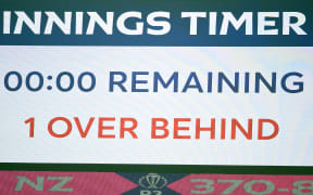 Scoreboard showing slow over rate.