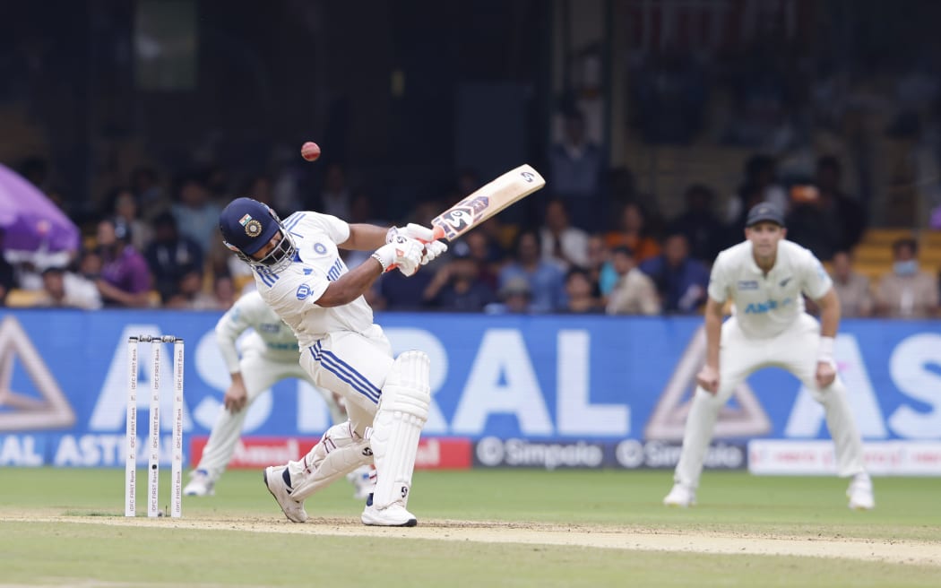 Rishabh Pant of India  plays a shot during day 2 of the 1st Test Match between India and New Zealand held at the M.Chinnaswamy Stadium, Bengaluru, India on the 17th October 2024

Photo by Vipin Pawar/ Sportzpics for BCCI