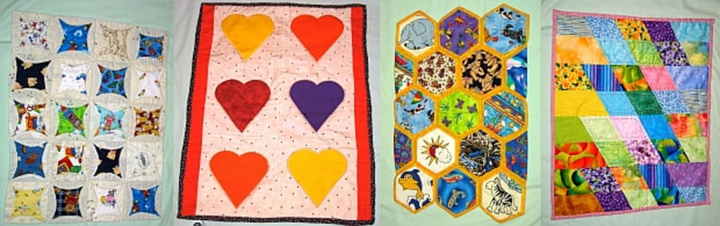Quilts made from donated fabrics and orphan blocks for sick or premature babies at Middlemore Hospital.