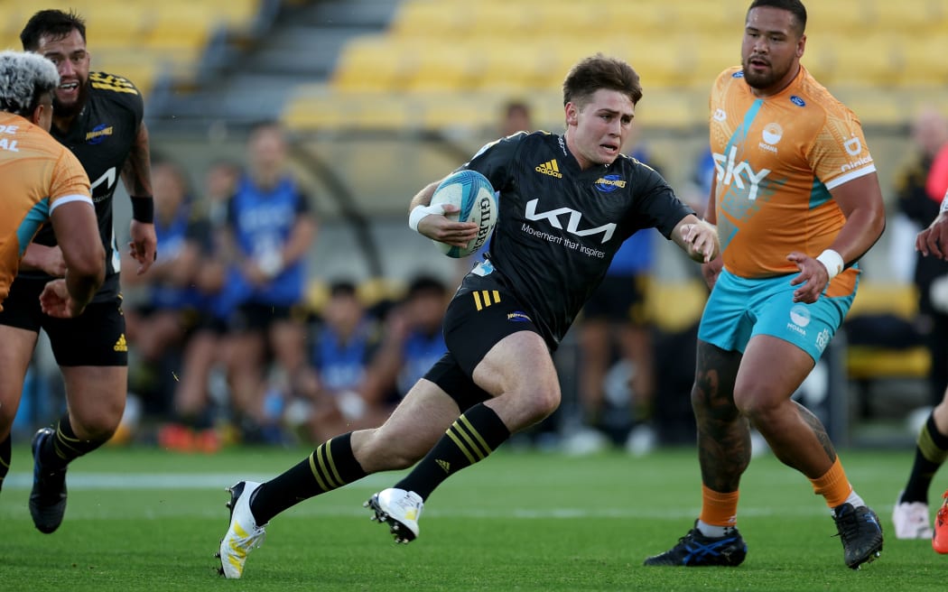 Hurricanes Harry Godfrey during the Super Rugby Pacific - Hurricanes v Moana Pasifika at Sky Stadium in Wellington on the 13th May 2023. © Copyright image by Marty Melville / www.photosport.nz
