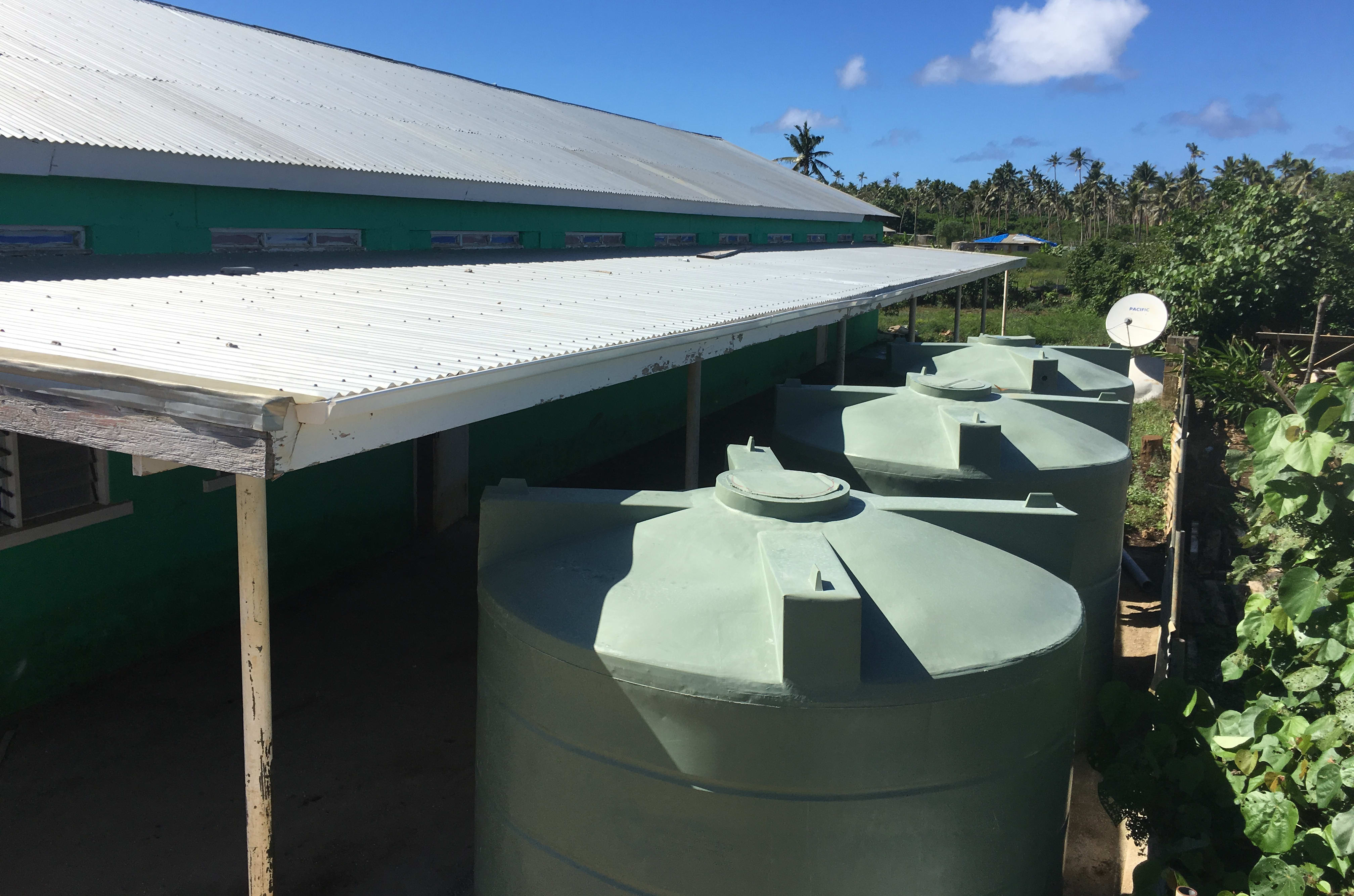 Water tanks installed as part of the New Zealand led exercise Tropic Twilight at the Faleloa Community Hall in Tonga.