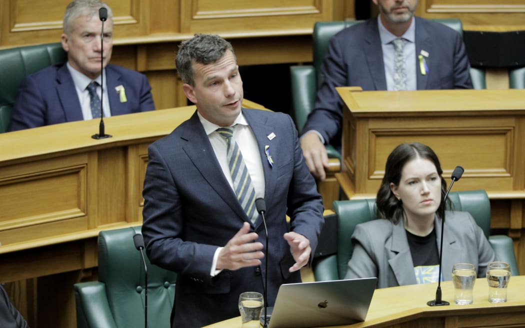 ACT leader David Seymour speaks in response after an address from Ukraine President Volodymyr Zelensky.