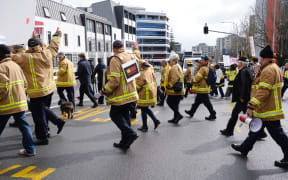 Auckland Central firefighters strike on 26 August 2022.