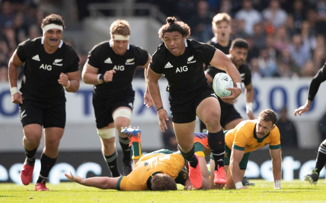 All Blacks winger Caleb Clarke during the 2nd Bledisloe Cup test match between the New Zealand All Blacks and Australia - Eden Park, Auckland, New Zealand.