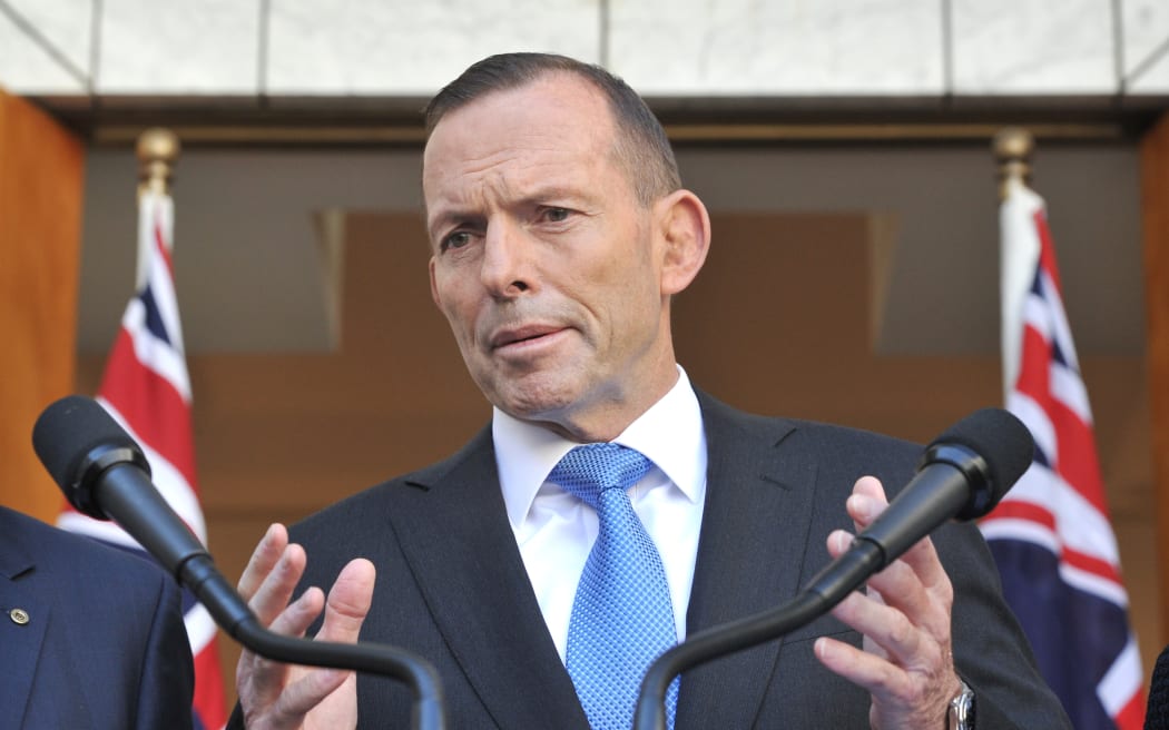 Tony Abbott, then Australian Prime Minister, pictured at a media conference in 2015.