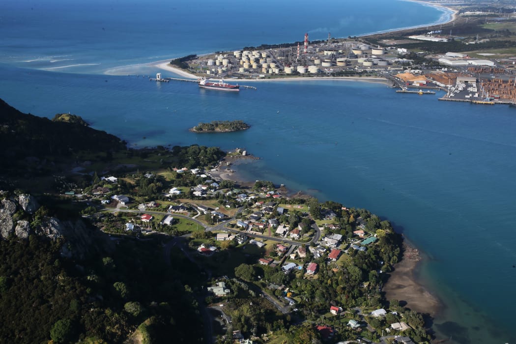 Whangārei Harbour's entranceway with Reotahi and Marsden Point.