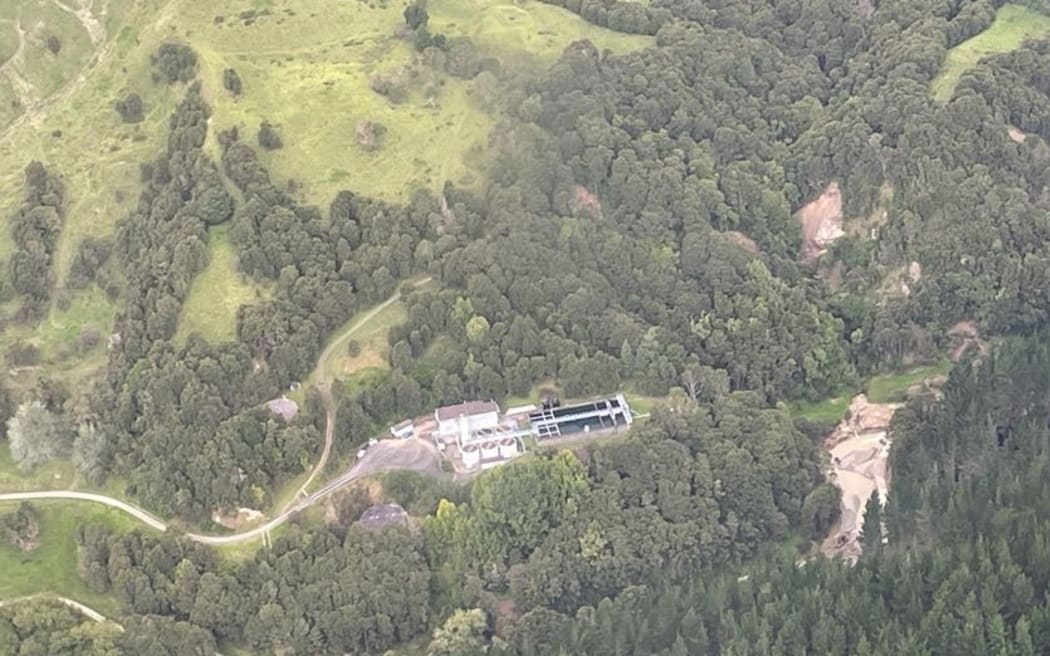 The Waingake water treatment plant seen from the air during a Civil Defence flight as experts assess the damage from Cyclone Gabrielle, on 18 February, 2023.