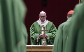 Pope Francis attends a Eucharistic celebration in the Vatican during the last day of a global child protection summit for reflections on the sex abuse crisis within the Catholic Church.