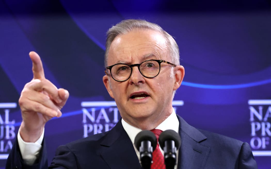 Australia's Prime Minister Anthony Albanese speaks at the National Press Club in Canberra on 30 April, 2025.